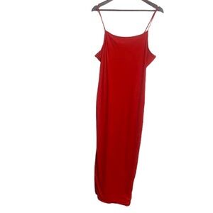 Red Jersey Stretch Maxi Long Dress With Slit & Spaghetti Straps